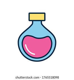 chemical flask icon over white background, line color style, vector illustration