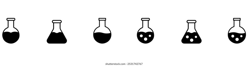 Conjunto de ícones de frasco químico. Ícones do laboratório de ciências. Ícone Química. Ilustração vetorial. EPS 10