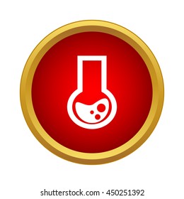 Chemical flask icon in simple style in red circle. Laboratory symbol
