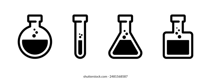 Icono de frasco químico. Colección del icono del Vector del matraz químico. Iconos de Ciencia. Tubo para laboratorio químico