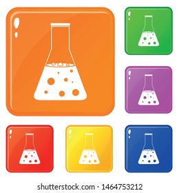 Chemical flask icons set collection vector 6 color isolated on white background