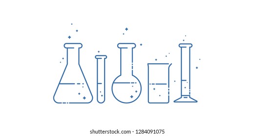 A chemical flask. Icons set. Equipment for chemical laboratory. Line design. Vector