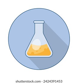 Matraz químico, cristalería de laboratorio con líquido. Ilustración con una sombra larga. Investigación, experimento científico, lección de química.