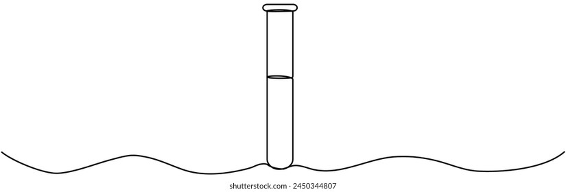 Matraz químico con dibujo lineal continuo líquido. Ilustración vectorial aislada en blanco.