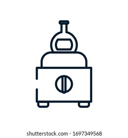 chemical flask and machine over white background, line style, vector illustration