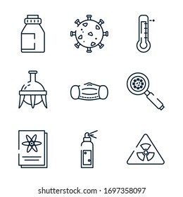 chemical flask and medical and chemestry icon set over white background, line style, vector illustration