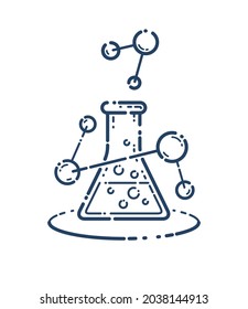 Chemical flask and molecule connections vector simple linear icon, science chemistry line art symbol, laboratory research.