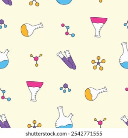 Vetor de Molécula de Balão Químico Design de ilustração de padrão sem emenda