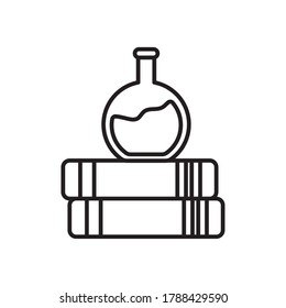 chemical flask on books icon over white background, line style, vector illustration