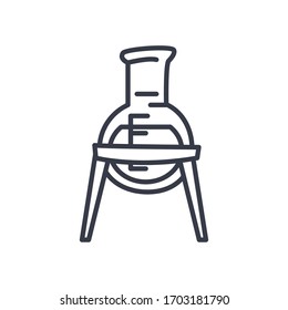 chemical flask on stand icon over white background, line style, vector illustration