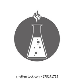 Chemical flask with reaction vector icon.