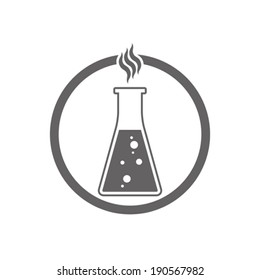 Chemical flask with reaction vector icon.