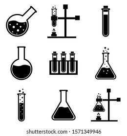 Chemical flask set icons, logo isolated on white background