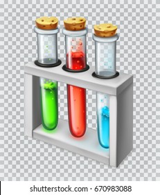 Chemical flask, test tube. 3d vector icon