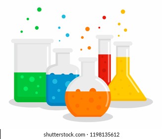 Fondo del concepto de conjunto tóxico del matraz químico. Ilustración plana del concepto de vectores de conjuntos tóxicos para el matraz químico para el diseño web