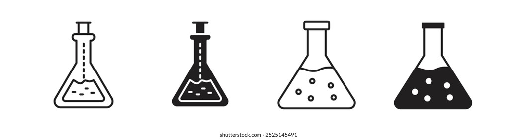 Conjunto de coleta de ícones de vetor de frasco químico preenchido e contornado