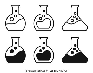 Colección de icono de Vector de frasco químico. Iconos de tubos de ensayo de Ciencia.