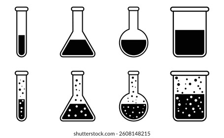 Chemical flask vector icon collection. Science icons. 