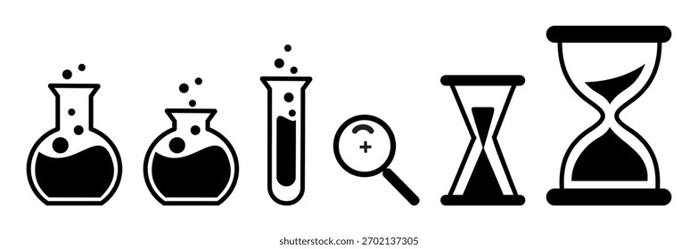 Colección de icono de Vector de frasco químico. Icono de Ciencia