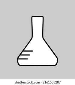 chemischer Kolben, Vektorgrafik einzeln auf grauem Hintergrund. Schwarz-Weiß-Stil, Wissenschaftsobjekt, flaches Icon-Labor
