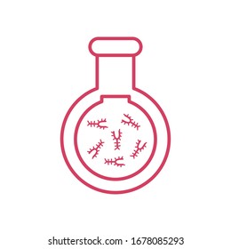 chemical flask with virus germs icon over white background, line style, vector illustration