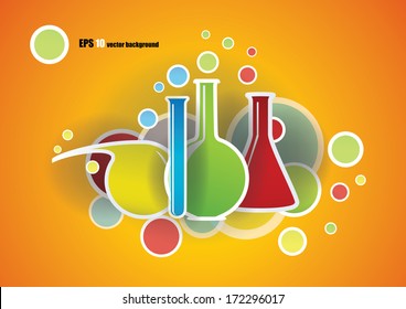 Chemical flasks and formulas Science background