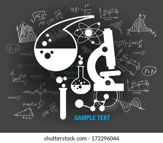 Chemical flasks and formulas Science background