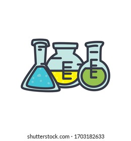 chemical flasks icon over white background, flat style, vector illustration