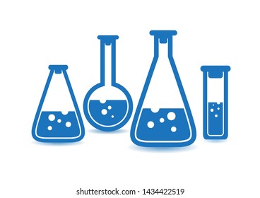 Chemical flasks icons set. Chemical laboratory equipment isolated on white background. Chemical and biological experiments. Vector illustration for your design.