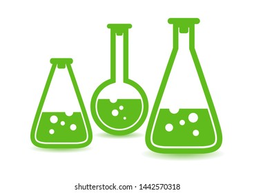 Chemical flasks icons set. Chemical laboratory equipment isolated on white background. Chemical and biological experiments. Vector illustration for your design.
