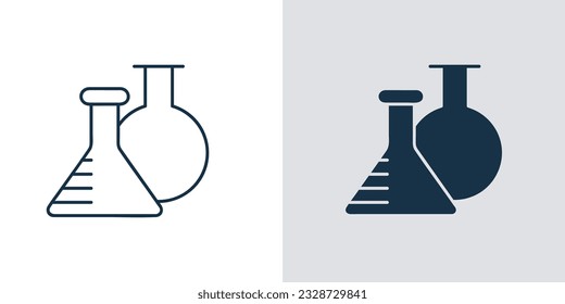 Chemical flasks outline icon. Vector chemistry and laboratory symbol made of two flasks