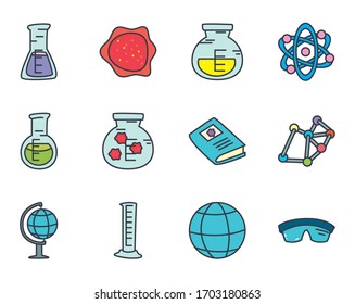 chemical flasks and science icon set over white background, flat style, vector illustration