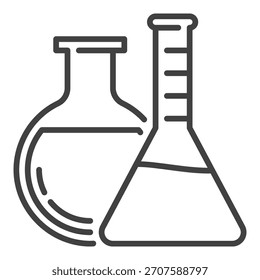 Frascos químicos Vector Icono o símbolo de concepto de química en estilo de contorno