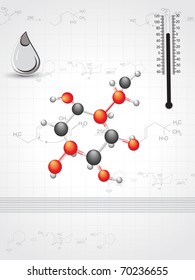 chemical formula background with drop, molecules and thermometer