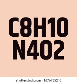 Chemical formula for caffeine code is C8H10N4O2. Vector illustration isolated on white background