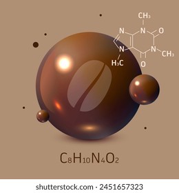 Chemische Formel für Koffein. Koffein, Koffein. Molekül von Koffein. 3D-Modell eines Koffeins