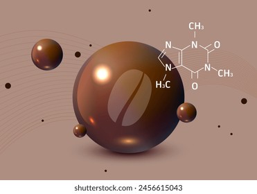 Chemical formula of caffeine. caffeine, coffein. Molecule Of Caffeine. 3D model of a caffeine