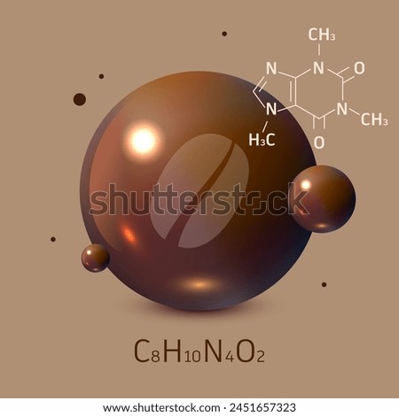 Chemical formula of caffeine. caffeine, coffein. Molecule Of Caffeine. 3D model of a caffeine