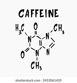 Chemical formula of caffeine. Hand drawn caffeine molecular model, caffeine vector icon symbol