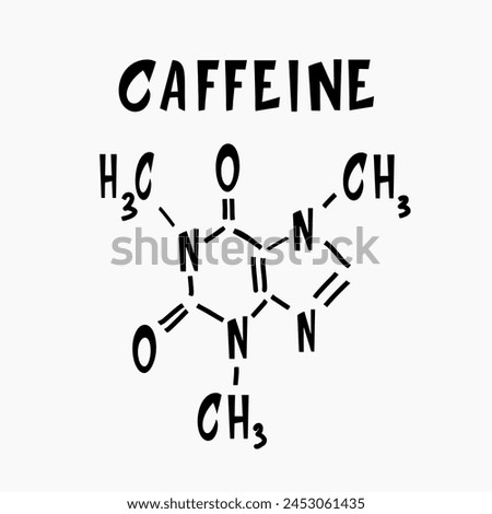 Chemical formula of caffeine. Hand drawn caffeine molecular model, caffeine vector icon symbol
