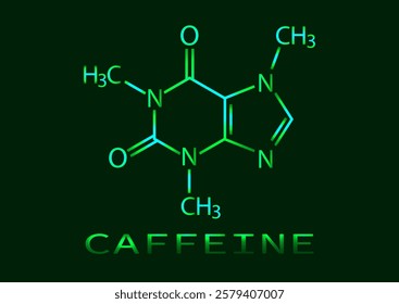 The chemical formula of caffeine. Neon illustration. Vector EPS 10