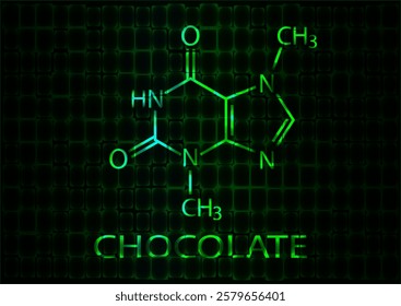 The chemical formula of chocolate. A neon illustration glowing with green light. Vector EPS 10