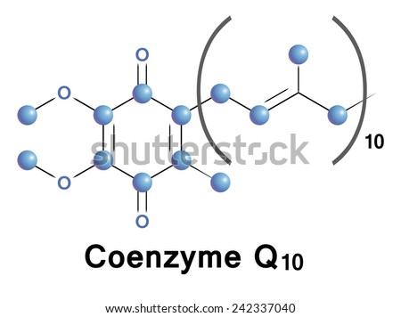 Chemical formula of coenzyme q10. Medical vector illustration.