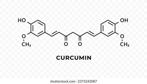 Chemical formula of curcumin turmeric. Vector skeletal structure of curcumin. Supplement, food flavoring and coloring