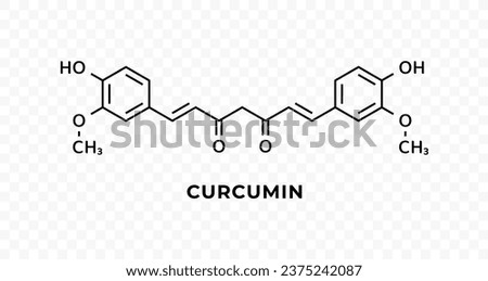 Chemical formula of curcumin turmeric. Vector skeletal structure of curcumin. Supplement, food flavoring and coloring