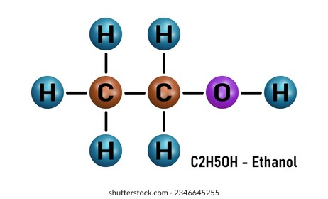 The chemical formula of ethyl alcohol. Molecular structure of the organic chemical compound ethanol.