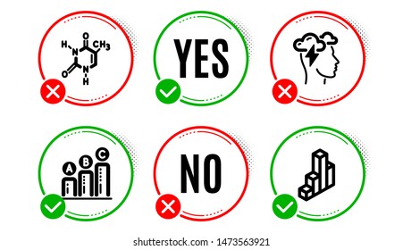 Chemical Formula, Graph Chart And Mindfulness Stress Icons Simple Set. Yes No Check Box. 3d Chart Sign. Chemistry, Growth Report, Cloud Storm. Presentation Column. Science Set. Vector