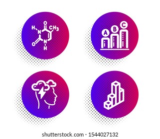 Chemical formula, Graph chart and Mindfulness stress icons simple set. Halftone dots button. 3d chart sign. Chemistry, Growth report, Cloud storm. Presentation column. Science set. Vector