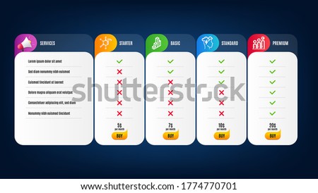 Chemical formula, Graph chart and Mindfulness stress icons simple set. Price list, pricing table. 3d chart sign. Chemistry, Growth report, Cloud storm. Presentation column. Science set. Vector