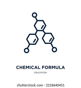 chemisches Formelsymbol aus der Bildungssammlung. Dünne lineare chemische Formel, Chemikalie, Molekül-Umriss-Symbol einzeln auf weißem Hintergrund. Zeilenvektorchemie-Formelzeichen, Symbol für Netz und 